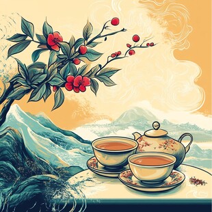 茶香四溢的中式山水茶景
