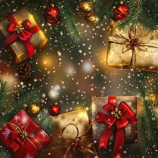 圣诞精美礼物与装饰背景图