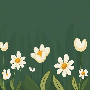 清新绿底白色小花插画