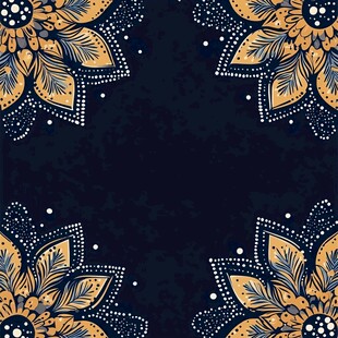 深蓝底金色花卉装饰图案