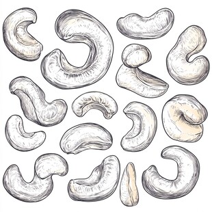 手绘风格的多样腰果集合