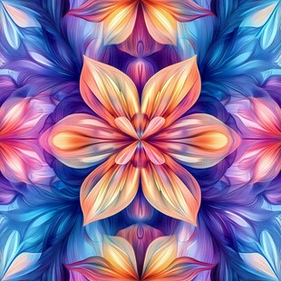 梦幻绚丽花朵对称图案