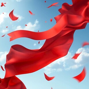 飞扬红绸飘于蓝天之上