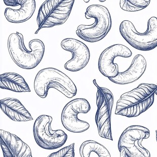 手绘腰果与叶片图案背景