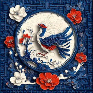 中式花鸟剪纸风立体装饰画