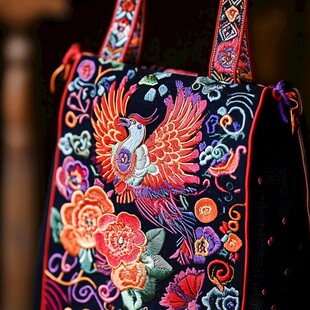 精美刺绣凤凰花纹手提包