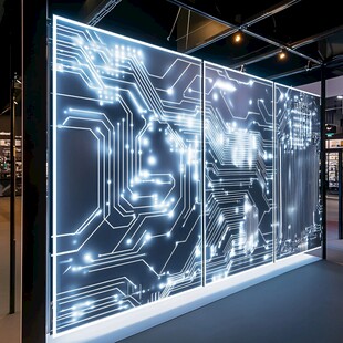 科技感十足的电路板展示墙