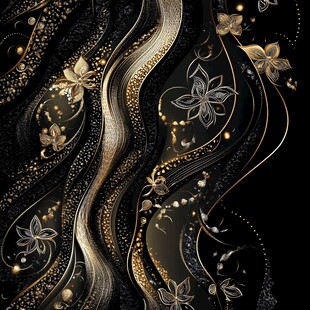 黑金花卉曲线装饰图案