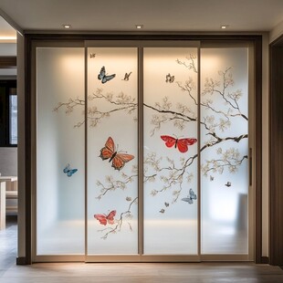 蝶舞繁花玻璃移门装饰