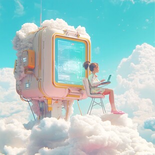 云端中的梦幻科技办公场景