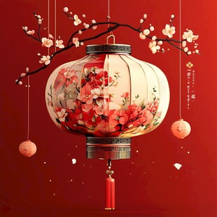 中式灯笼映繁花贺新春