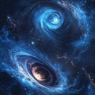 梦幻双螺旋星系太空景象