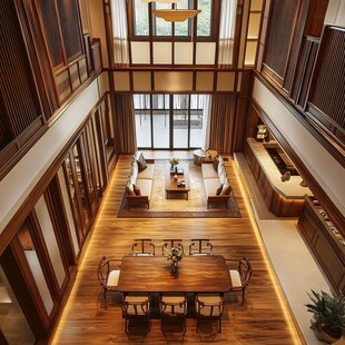 中式双层挑高客厅雅致空间