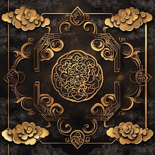 中式黑金古典花纹装饰图案