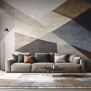 几何图案墙面的现代客厅