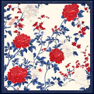 中式花卉图案方巾