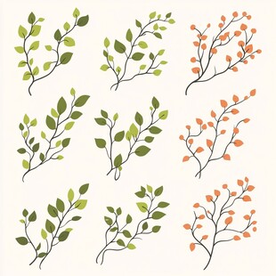 手绘植物枝叶图案集合