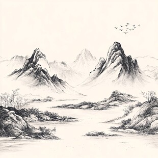 水墨山水间 飞鸟伴奇峰