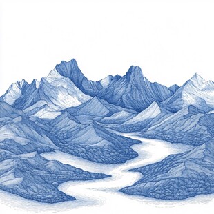 蓝调山川间的蜿蜒河流