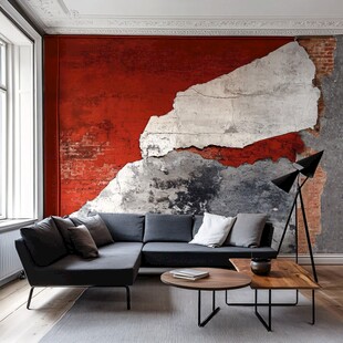 工业风客厅的个性红墙