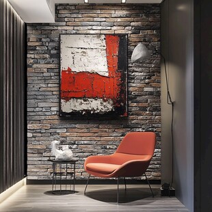 现代风砖墙旁的橙色休闲角