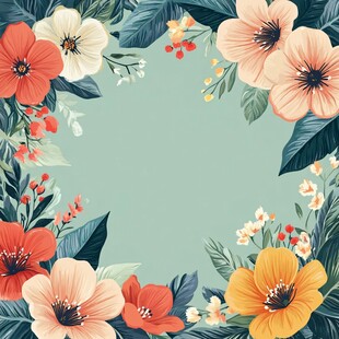 花卉环绕的清新背景画面