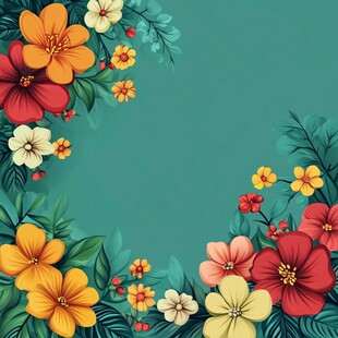 多彩花卉边框背景图