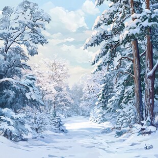 冬日雪林的静谧美景