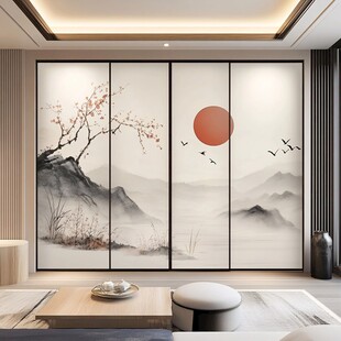 中式山水墨韵客厅屏风画