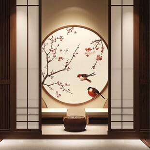 中式圆窗花鸟雅致室内景