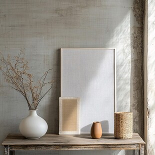 简约静物摆设在木质桌台上