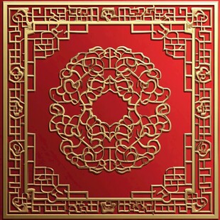 中式红底金色传统花纹图案