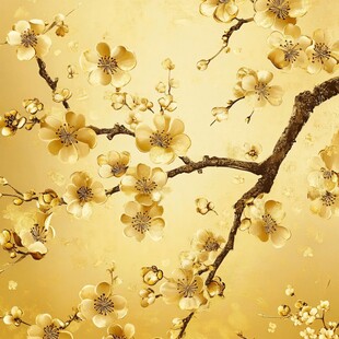 金色繁花树枝艺术插画