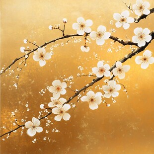 金背景下绽放的洁白梅花