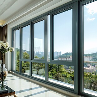 宽敞居室的全景大玻璃窗