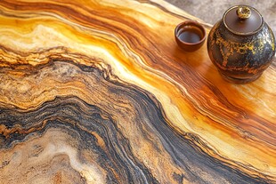 绚丽木纹茶几上的茶具