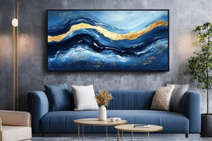 蓝色金纹抽象画饰客厅