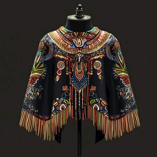 民族风刺绣流苏短款披肩