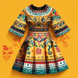 民族风绚丽印花连衣裙