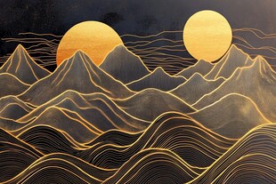 金色山峦双日抽象图景
