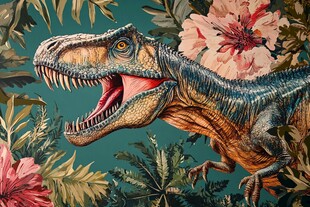 霸王龙穿梭于繁花绿植间