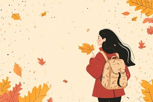 秋日少女漫步赏落叶