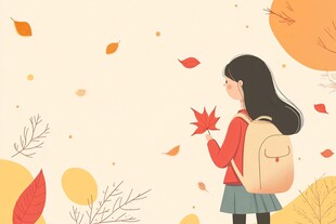 秋日少女手持枫叶的浪漫