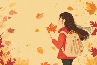 秋日少女漫步赏叶