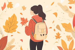 秋日少女漫步赏叶