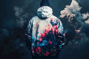 潮酷背影 多彩涂鸦风连帽衣