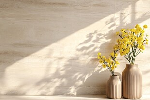 阳光下的花瓶与黄色小花