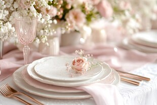 浪漫粉色系精致餐桌布置
