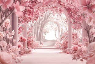 梦幻粉色花卉浪漫通道