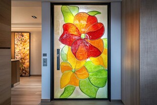 彩色花卉艺术玻璃入户门